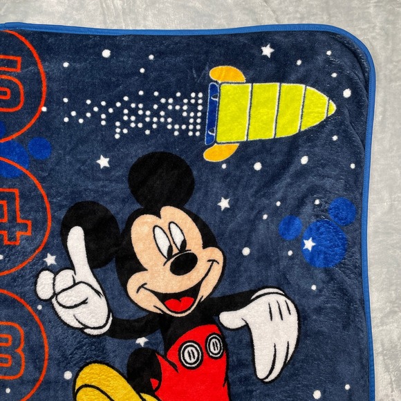 Disney Mickey Mouse Space Rocket Blast Off Toddler Baby Blanket Blue - Picture 5 of 11